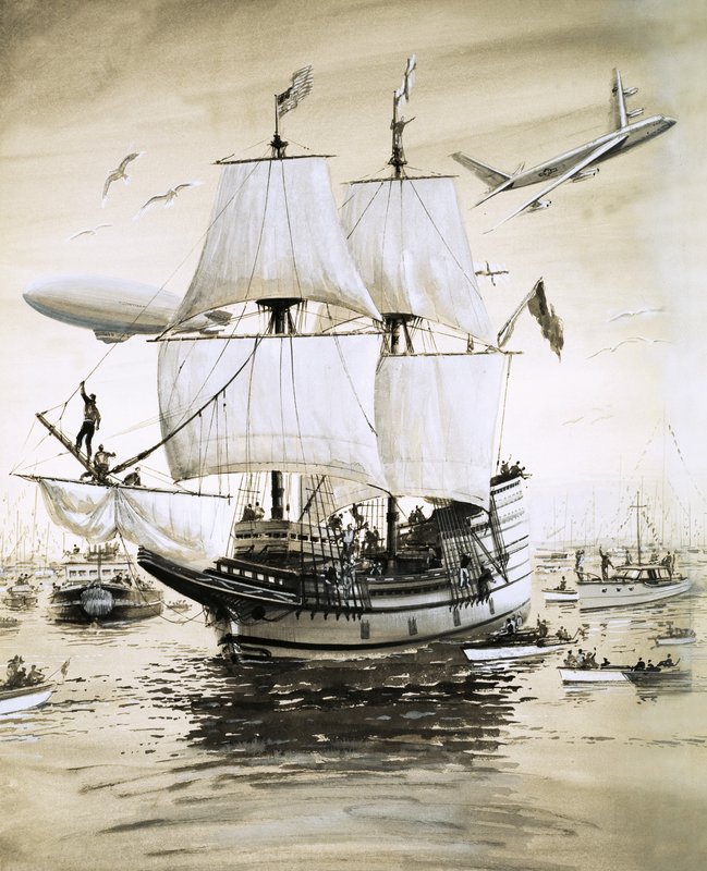 Alan Villiers genskaber pilgrimsfædrenes Mayflower og sejler over Atlanten af English School