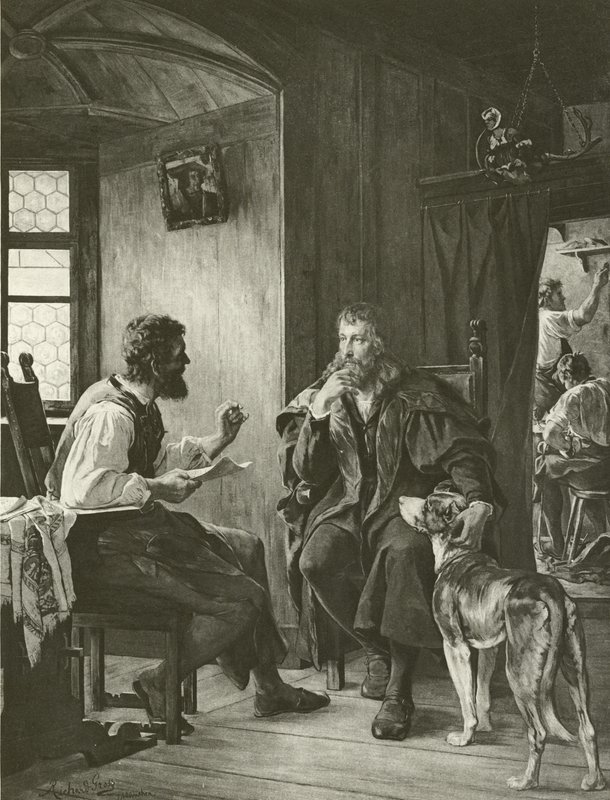 Albert Durer besøger Hans Sachs (gravering) af English School