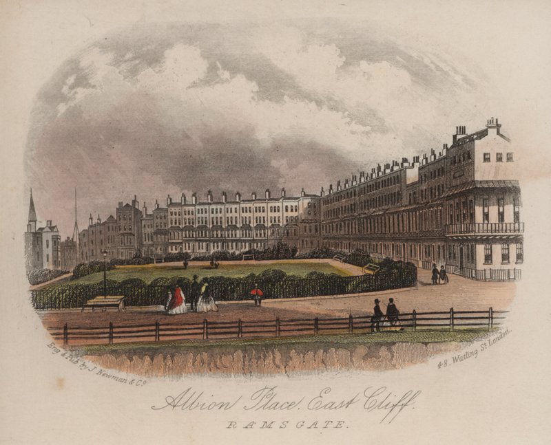 Albion Place, East Cliff, Ramsgate, Kent (farvet gravering) af English School