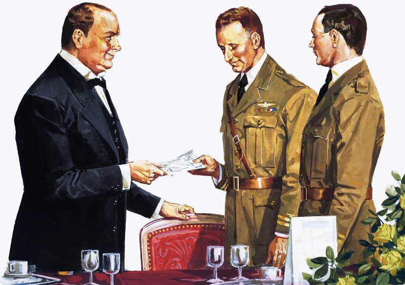 Alcock und Brown modtager en pris fra Winston Churchill af English School