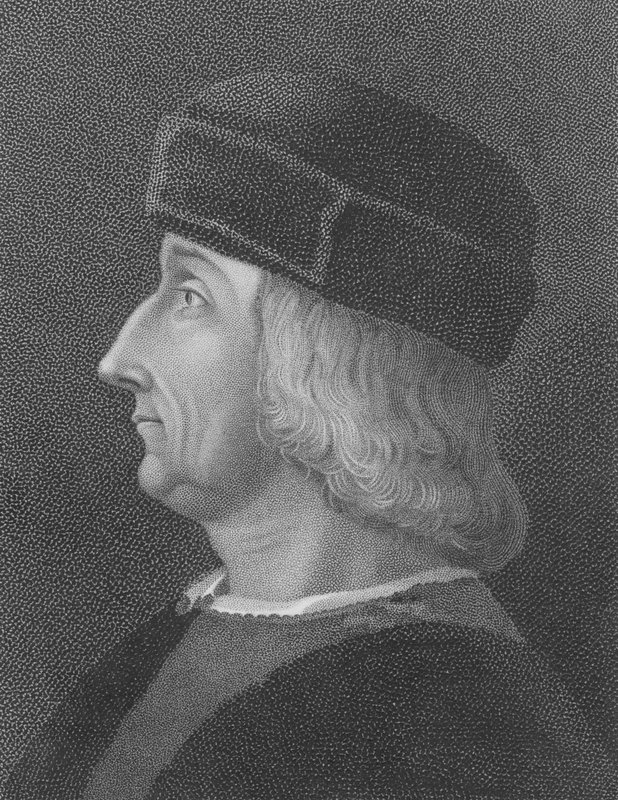 Aldus Manutius, efter et portræt af Bellini (stik) af English School