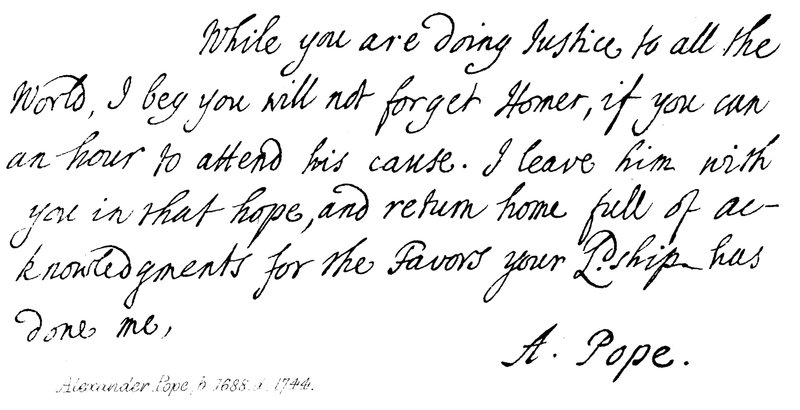 Alexander Pope (1688-1744), brev til jarl Halifax, 1714 af English School
