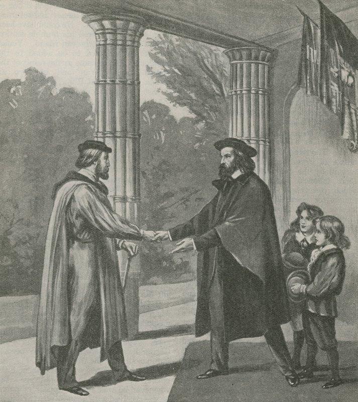 Alfred, Lord Tennyson, byder Giuseppe Garibaldi velkommen til sit hjem på Isle of Wight af English School
