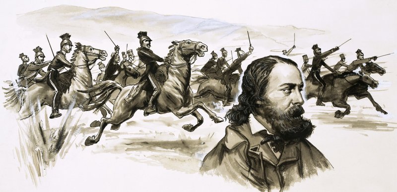 Alfred Tennyson med "Charge of the Light Brigade" i baggrunden af English School