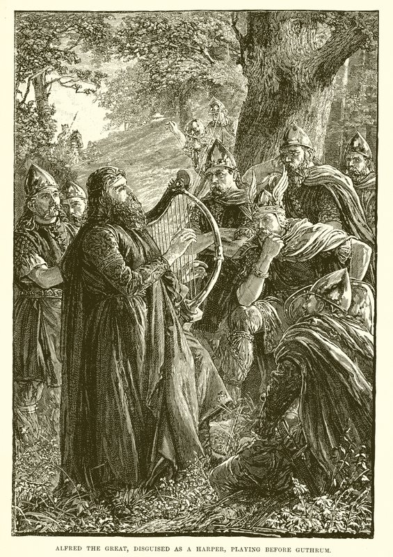 Alfred den Store, forklædt som en harper, spiller foran Guthrum af English School