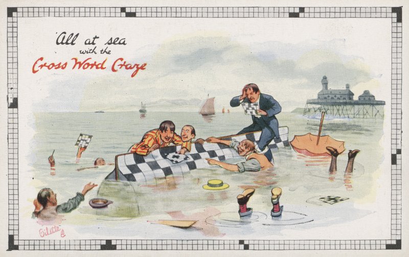 Alt på havet med Cross Word Craze (farve litho) af English School