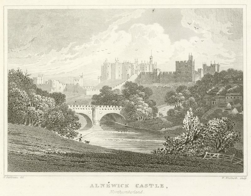 Alnwick Castle, Northumberland (gravering) af English School