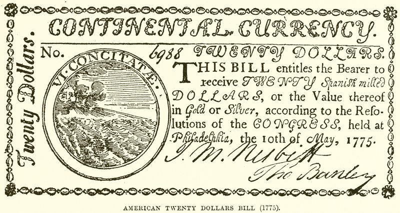 Amerikansk tyve dollarseddel (1775) af English School