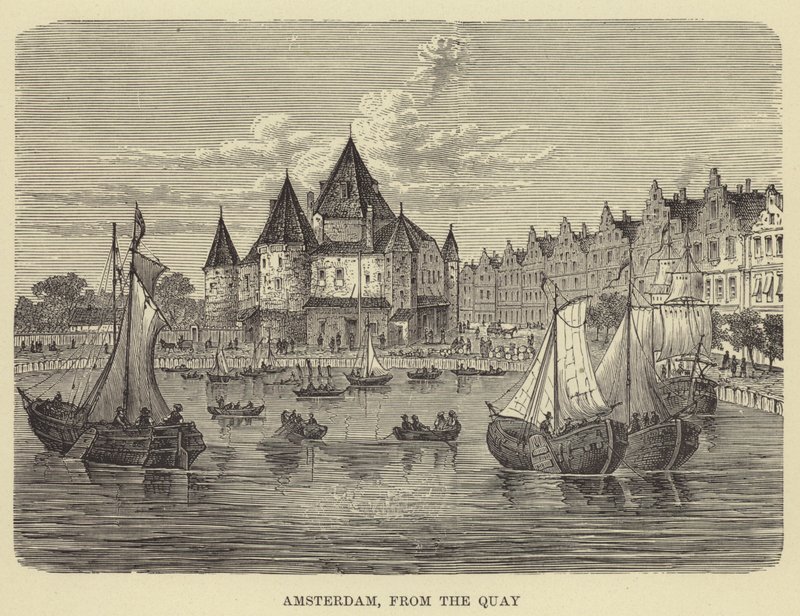 Amsterdam, fra kajen (gravering) af English School