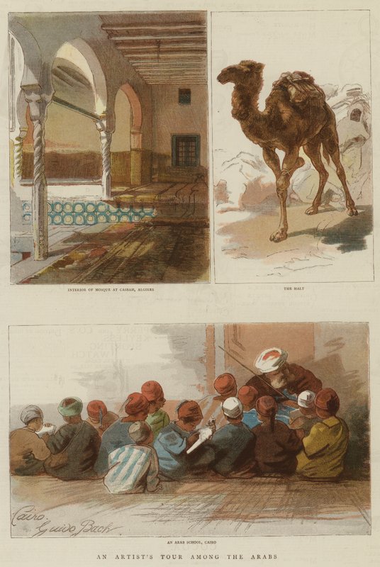 En kunstnertur blandt araberne (farvegravering) af English School