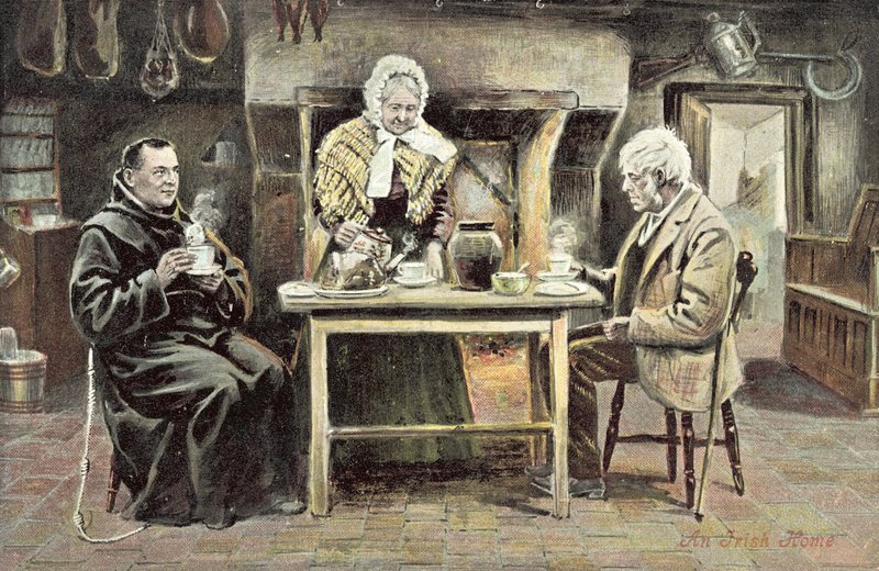 Et irsk hjem (farve litho) af English School