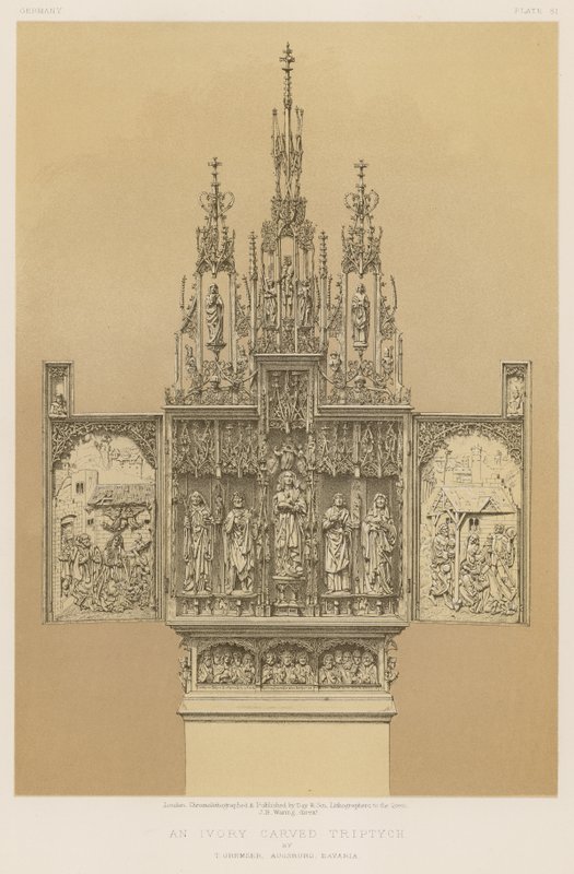 En elfenbensudskåret triptykon af T Gremser, Augsburg, Bayern af English School
