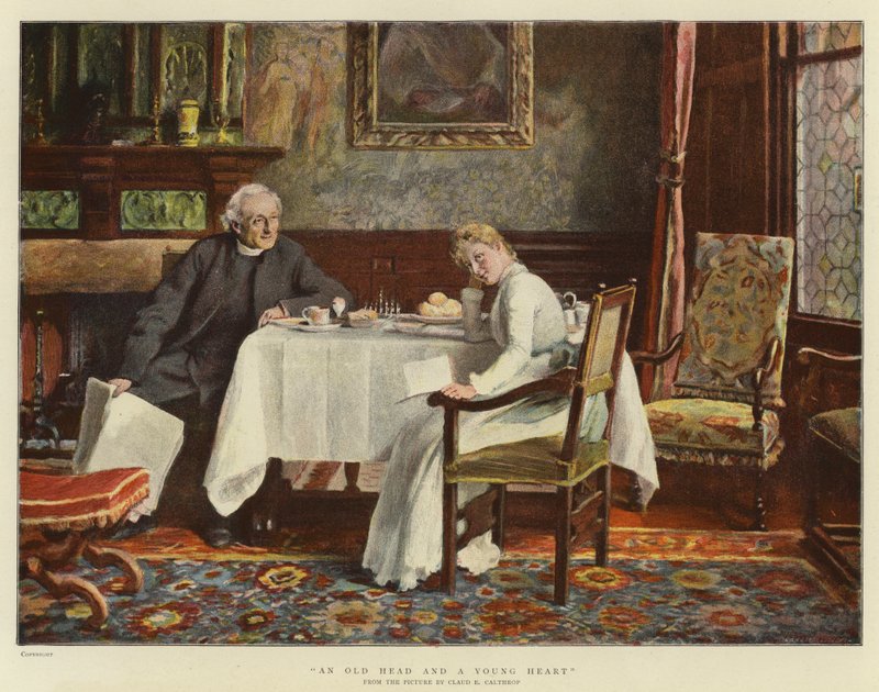 Et gammelt hoved og et ungt hjerte (farvelitografi) af English School