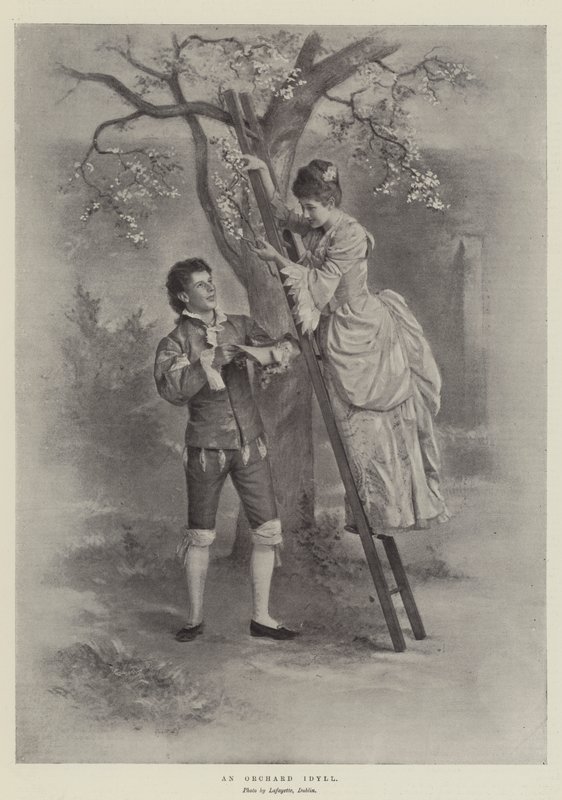 En frugthave-idyl (litho) af English School