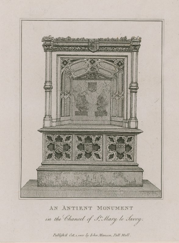 Et gammelt monument i koret St Mary le Savoy af English School