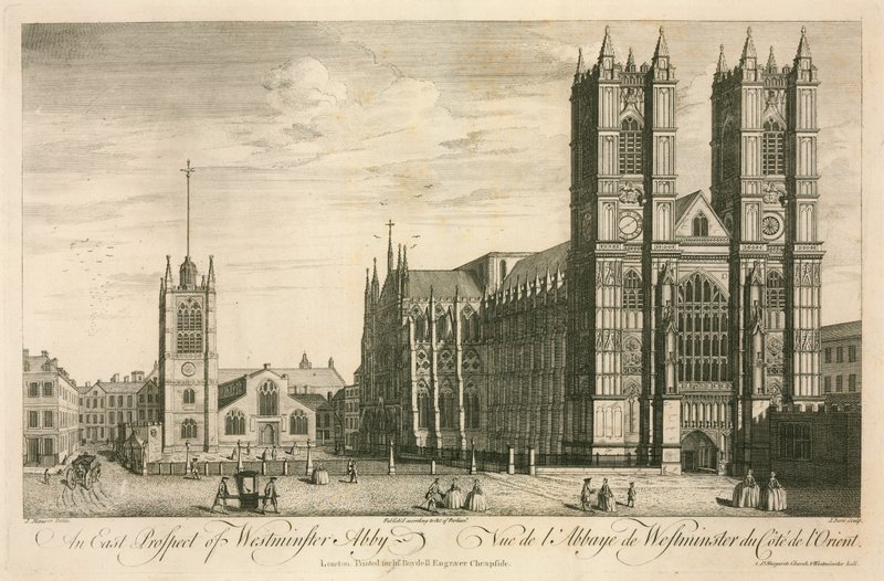 En østlig udsigt til Westminster Abbey, London af English School