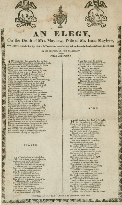 En elegi om fru Mayhews død, hr. Isaac Mayhews hustru af English School