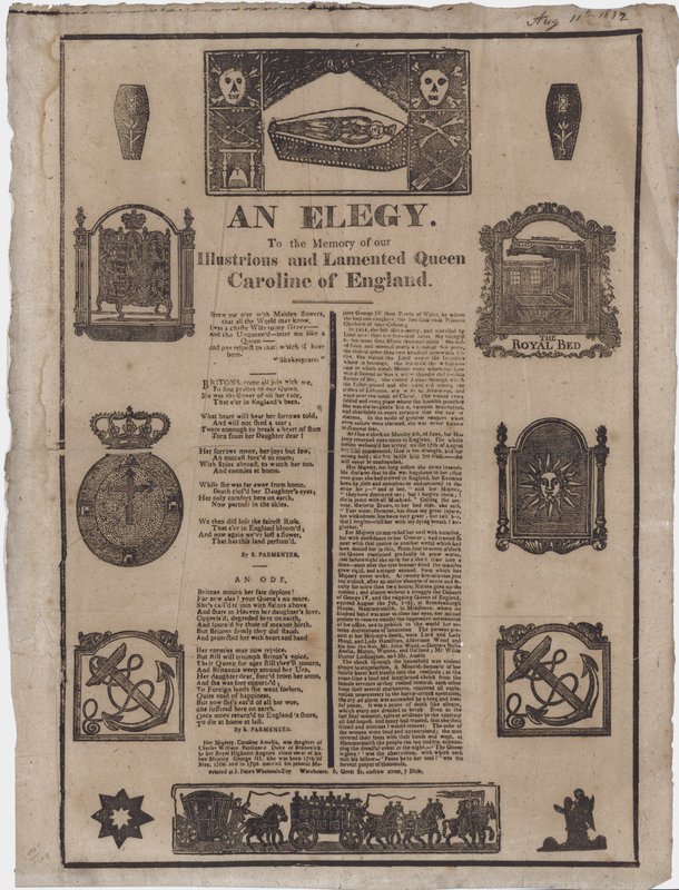 En elegi til minde om dronning Caroline af England (gravering) af English School