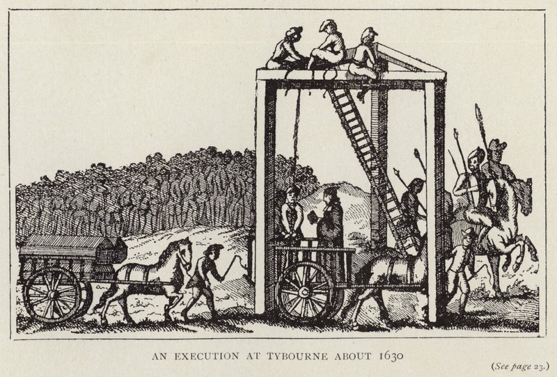 En henrettelse i Tybourne omkring 1630 (litografi) af English School