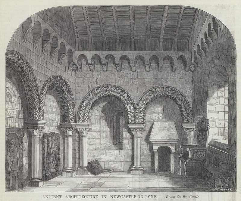 Gammel arkitektur i Newcastle-on-Tyne (gravering) af English School