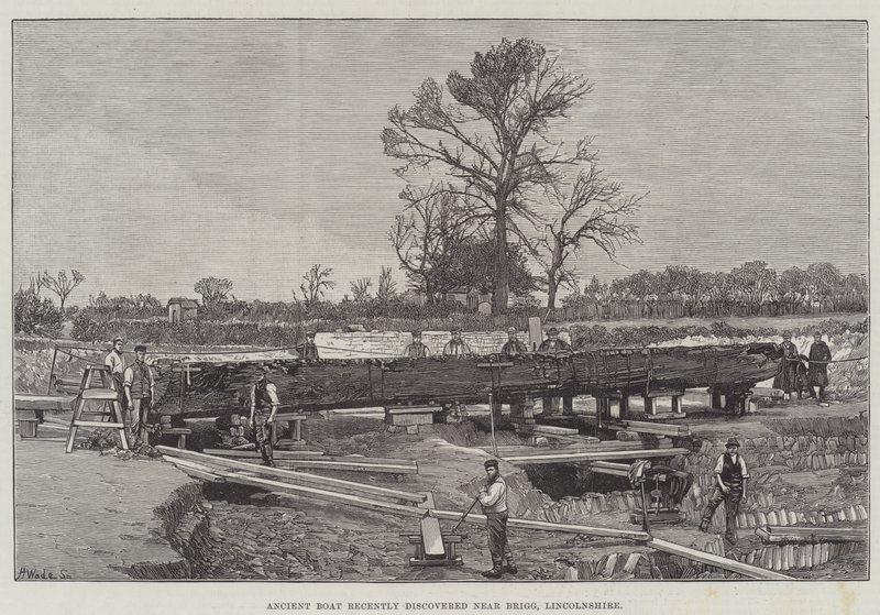 Gammel båd for nylig opdaget nær Brigg, Lincolnshire (gravering) af English School
