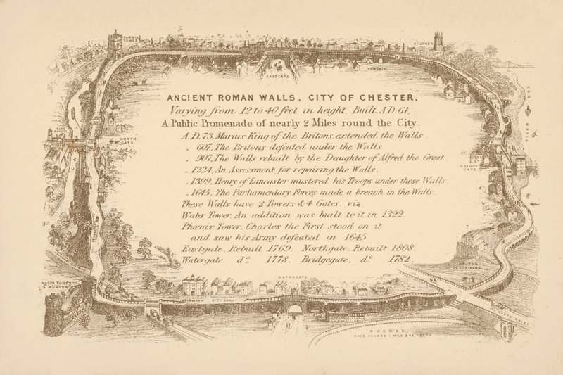 De gamle romerske mure i Chester (litografi) af English School