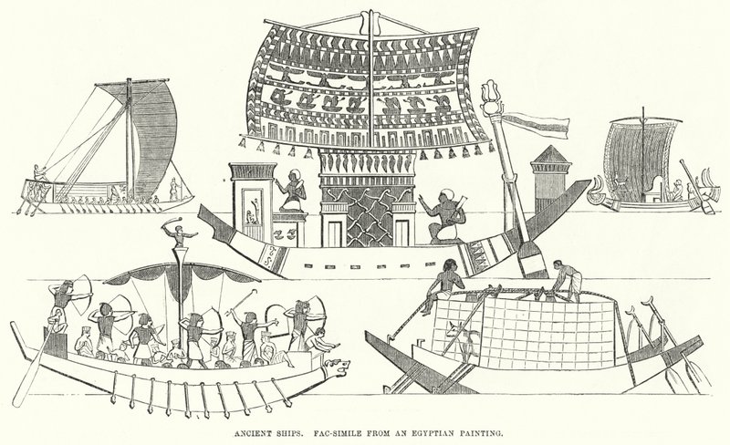 Gamle skibe, faksimile fra et egyptisk maleri (gravering) af English School