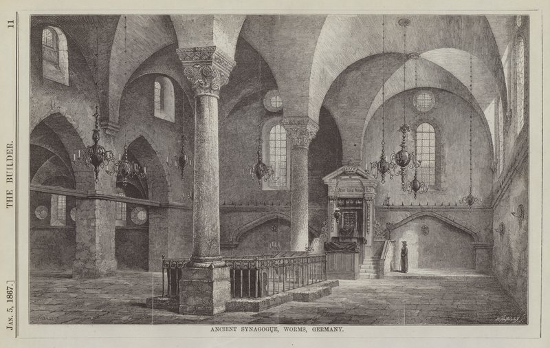 Ancient Synagogue, Worms, Tyskland (gravering) af English School