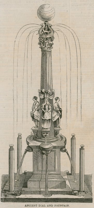 Gammel urskive og springvand, rejst i 1656 ved Leadenhall Corner, London af English School