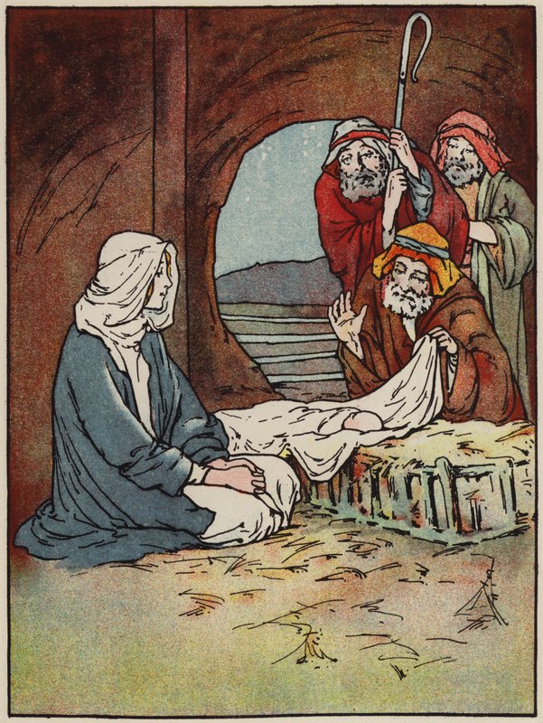 Og hans vugge var en bås (farve litho) af English School