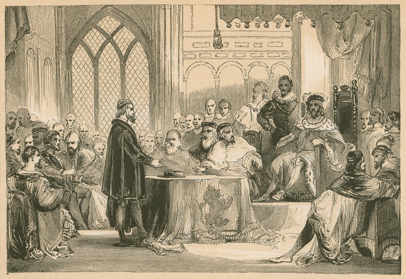 Andrew Melville foran King and Privy Council af English School