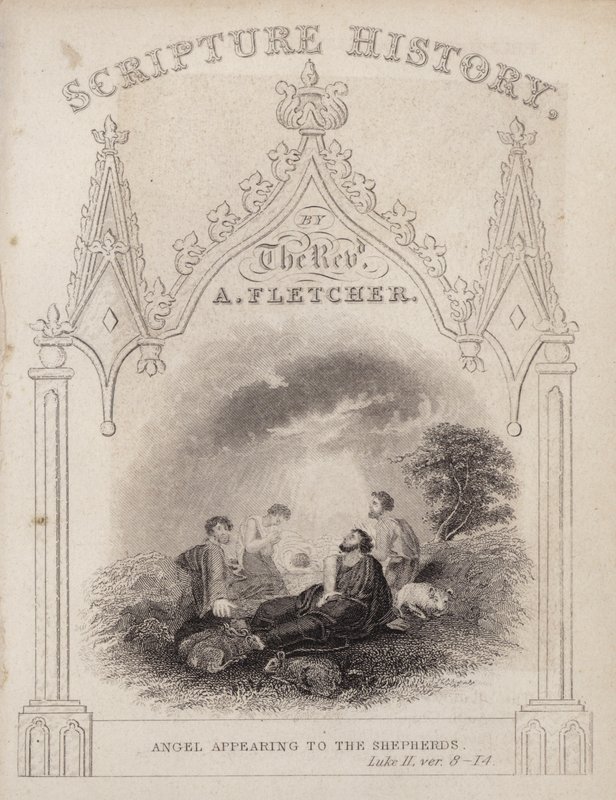 Engel, der viser sig for hyrderne, Lukas II, vers 8-14 (gravering) af English School