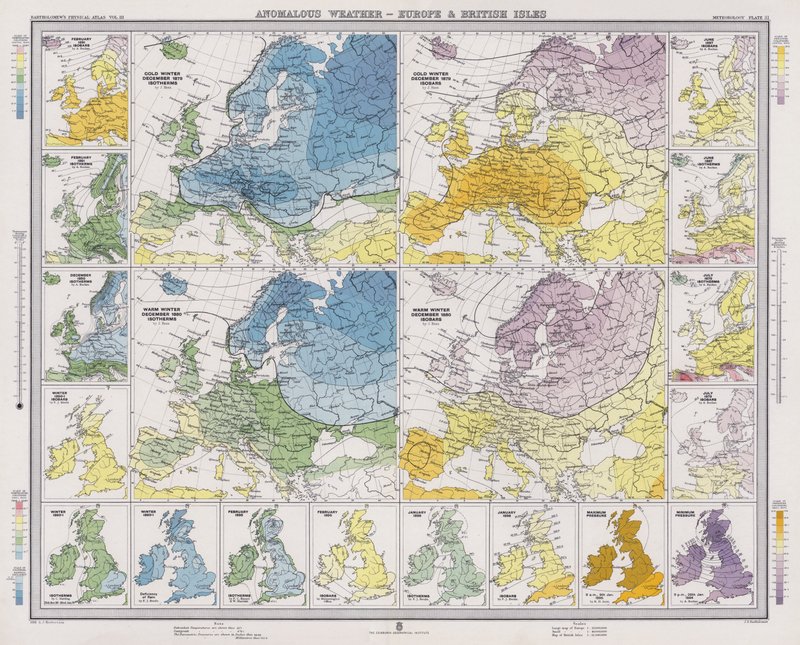 Anomalt vejr, Europa og De Britiske Øer (farvelitografi) af English School