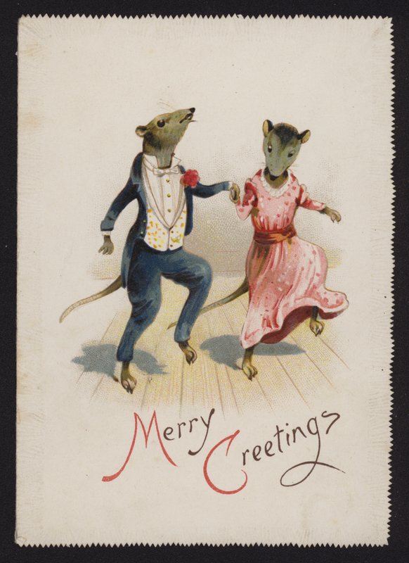 Antropomorfe mus, der danser (chromolitho) af English School