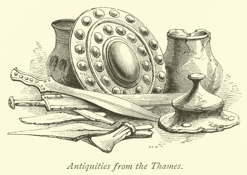 Antiquities from the Thames  af English School
