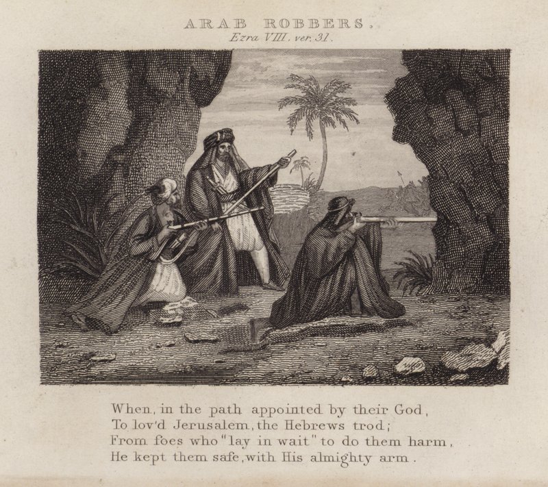 Arabiske røvere, Ezra VIII, ver 31 (gravering) af English School