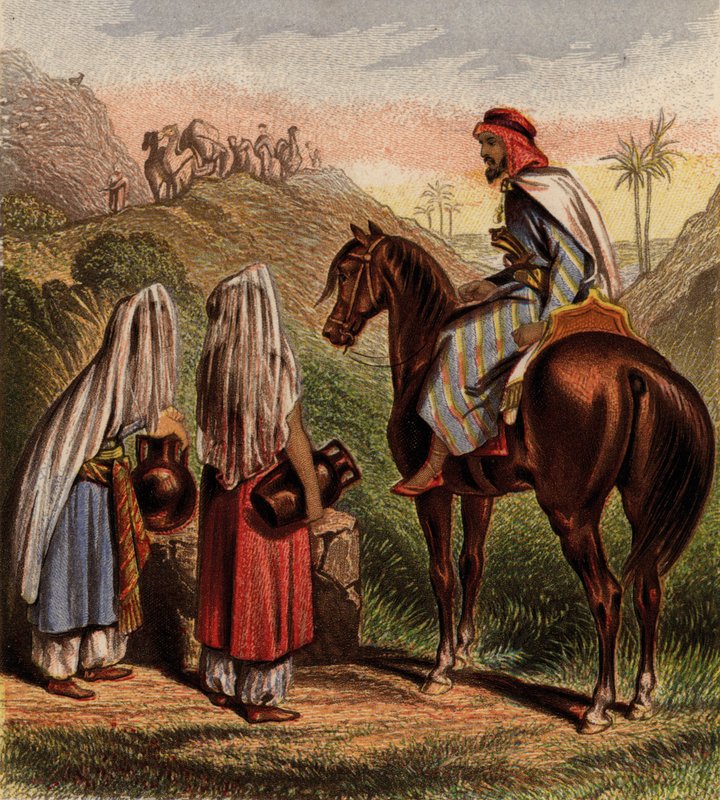 Arabere til hest og samler vand (chromolitho) af English School
