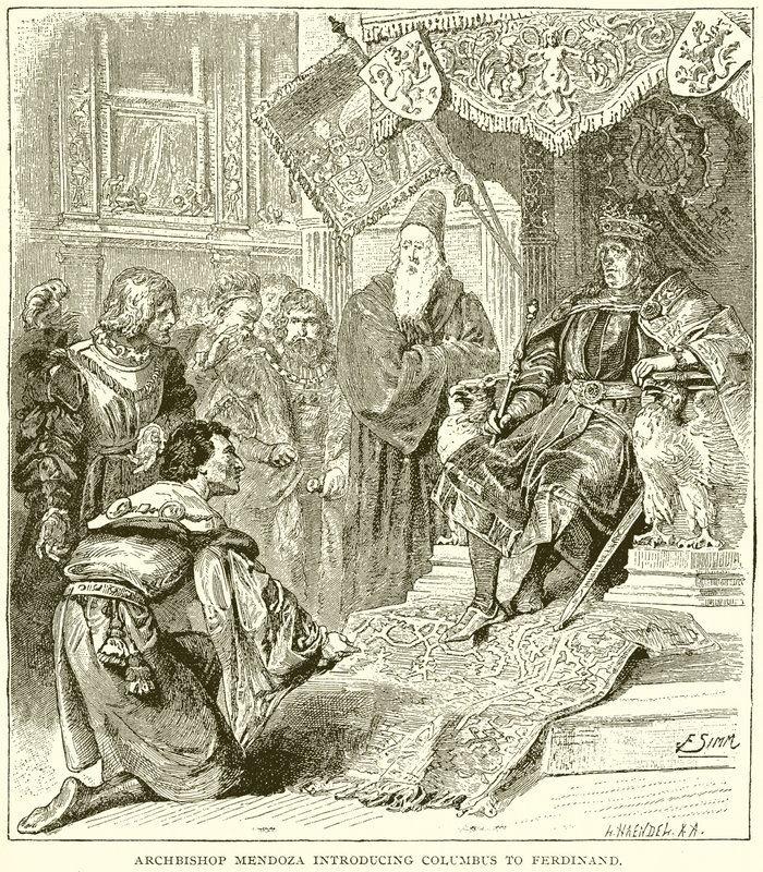 Ærkebiskop Mendoza introducerer Columbus for Ferdinand af English School