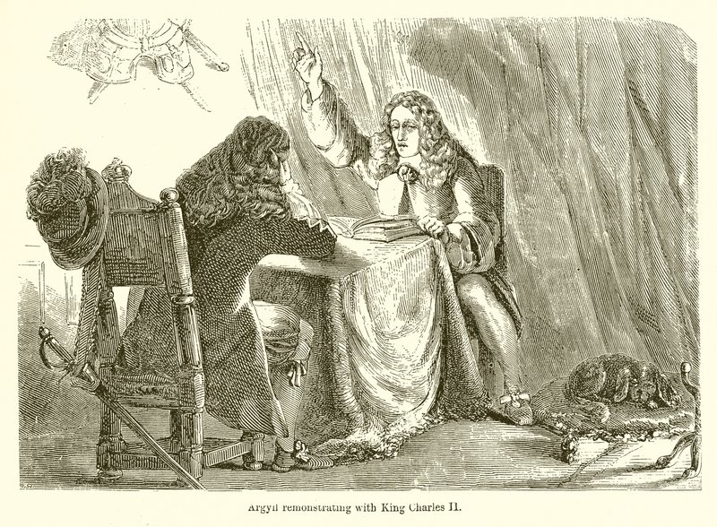Argyll remonstrerer med kong Charles II af English School
