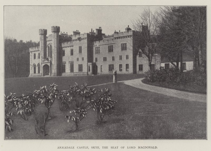 Armadale Castle, Skye, Lord Macdonalds sæde (litho) af English School