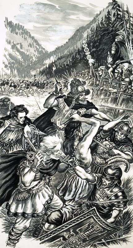 Arminius, den tyske prins, kæmper mod romerne af English School