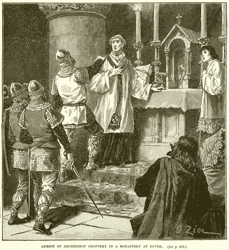 Arrestation af ærkebiskop Geoffrey i et kloster i Dover af English School