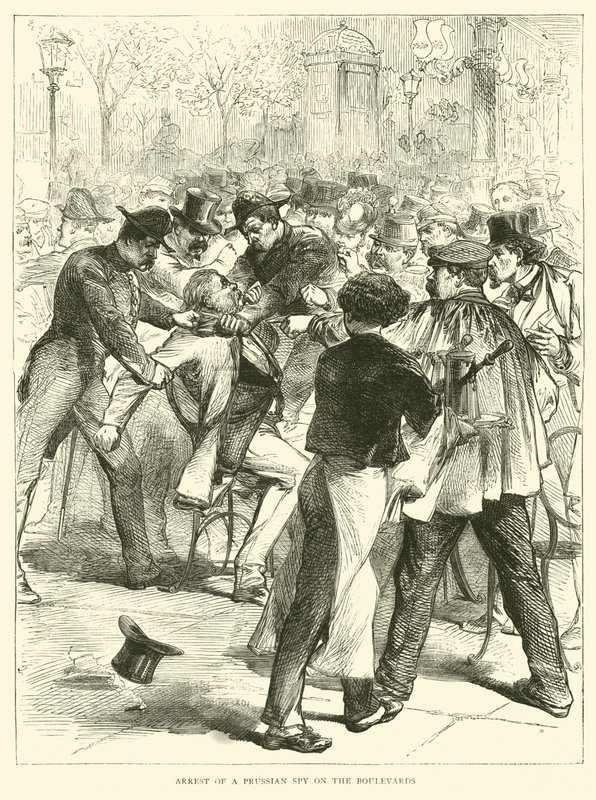 Anholdelse af en preussisk spion på Boulevarderne, september 1870 af English School