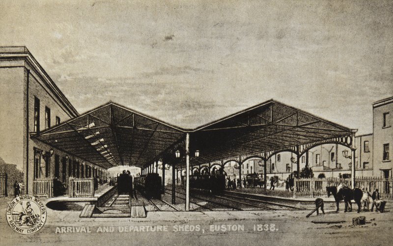Ankomst- og afgangsskure, Euston 1838 af English School