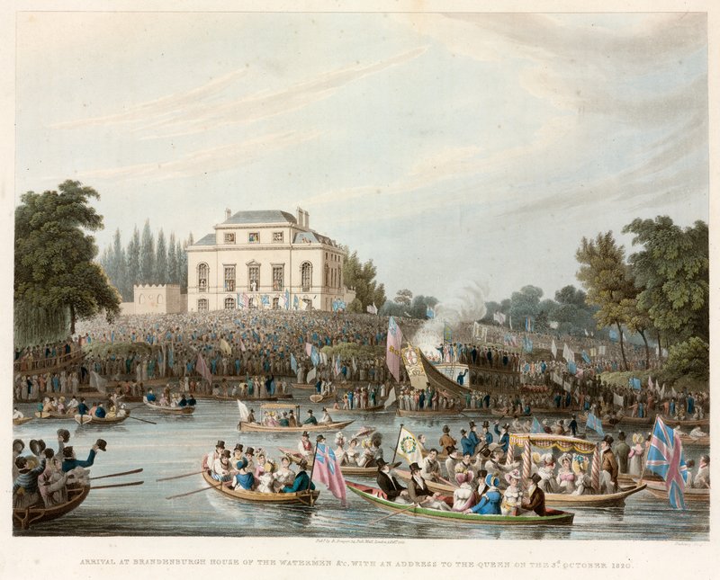 Ankomst til Brandebburgh House of the Watermen etc med adresse til dronningen, 3. oktober 1820 af English School