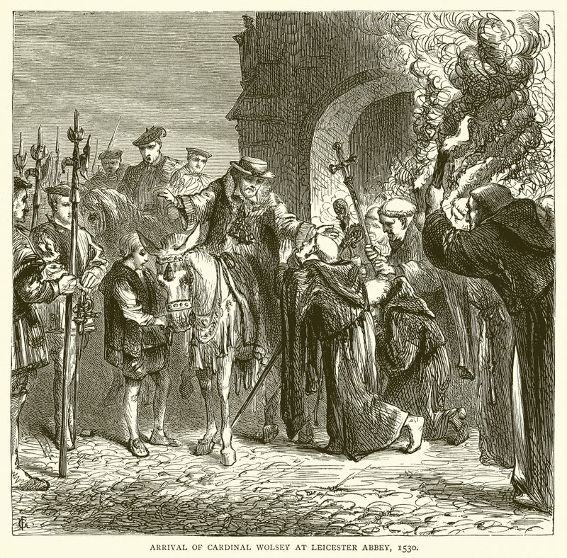 Kardinal Wolseys ankomst til Leicester Abbey, 1530 af English School