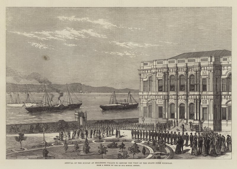 Sultanens ankomst til Beglerbeg Palace for at returnere besøget af storhertug Nicholas (gravering) af English School