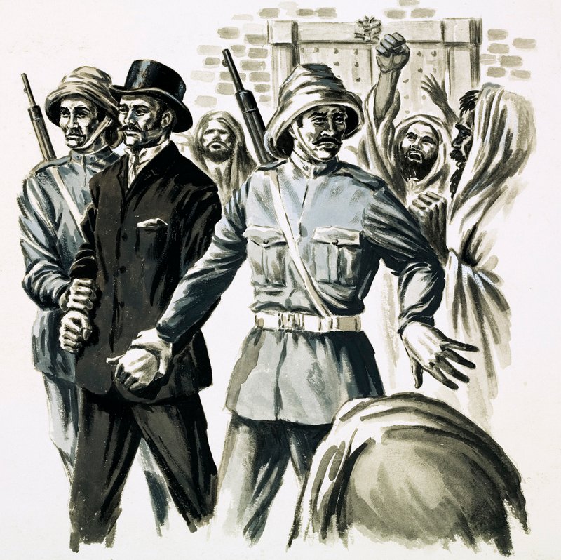 Arthur Evans besøgte mange problemsteder i Europa (gouache på papir) af English School