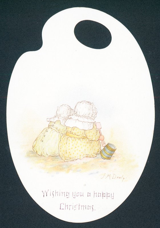 Kunstnerpalet, piger, der sidder på stranden, julekort af English School