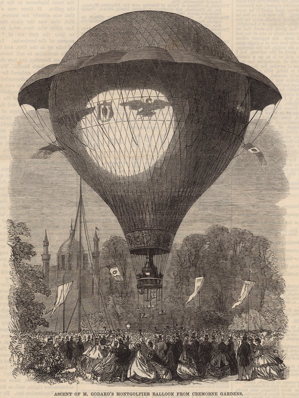 Bestigning af M Goddards Montgolfier ballon fra Cremorne Gardens af English School